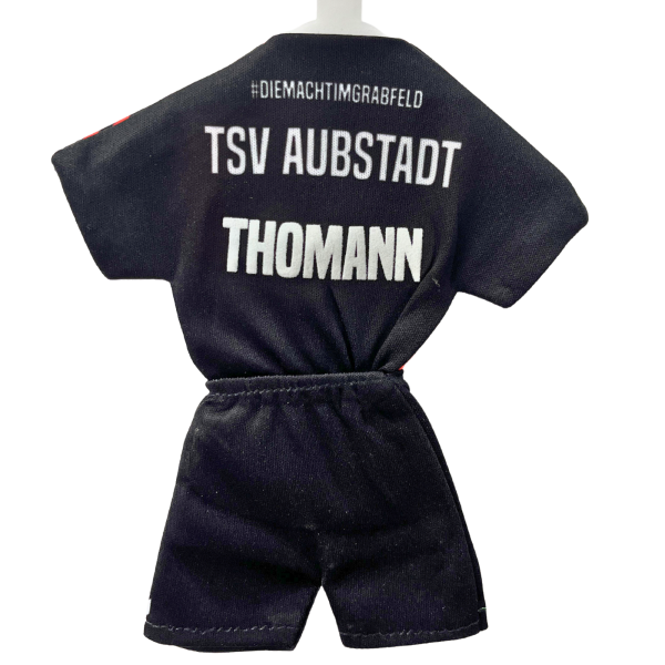 Aubstadt Mini Auto Trikot Schwarz Rot mit Logo, Rückennumer vorne und Name hinten